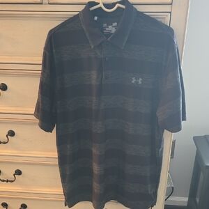 Under Armour Men’s Black and Gray Striped Polo
